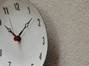 I Like Mike's Mid Century Modern Clock Round Bovano Black & White Enameled Plate Clock, Quartz
