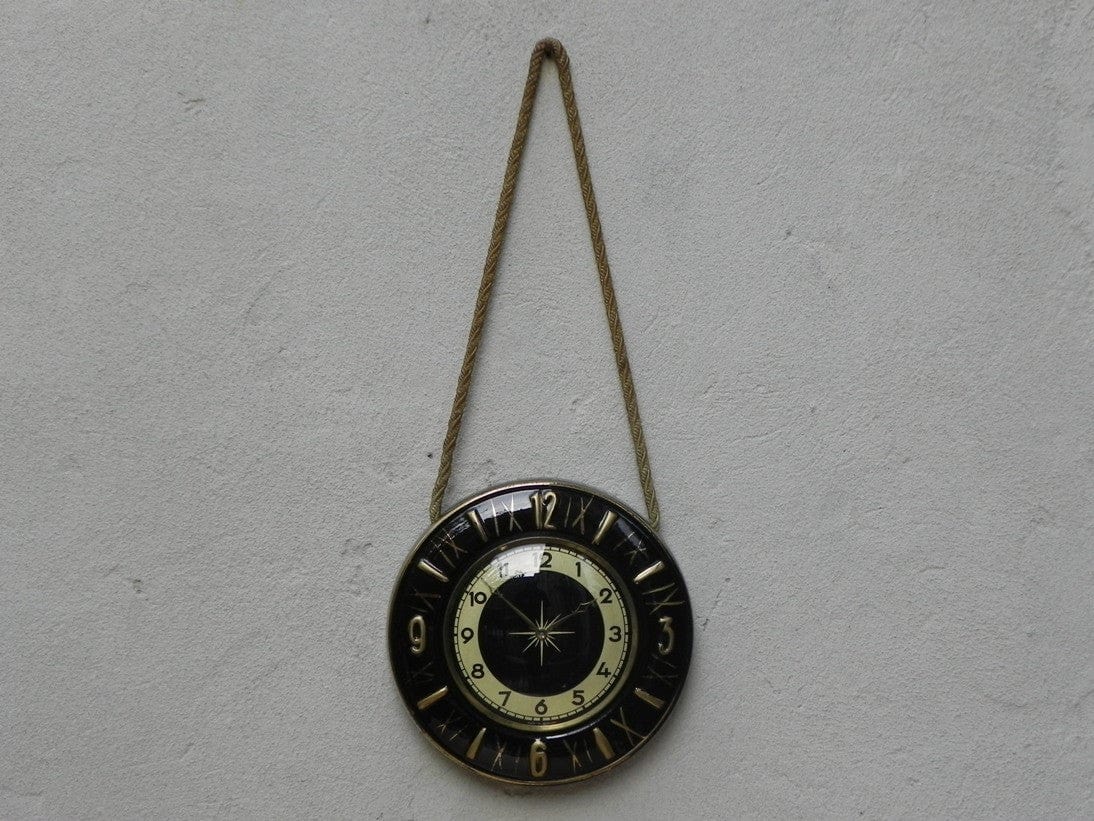 I Like Mike's Mid Century Modern Clock Round Ceramic Black Gold Rope Wall Clock