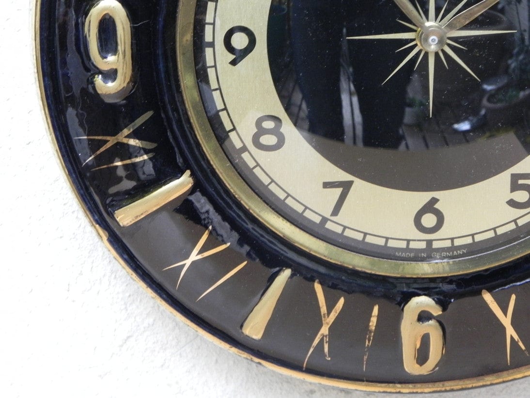 I Like Mike's Mid Century Modern Clock Round Ceramic Black Gold Rope Wall Clock