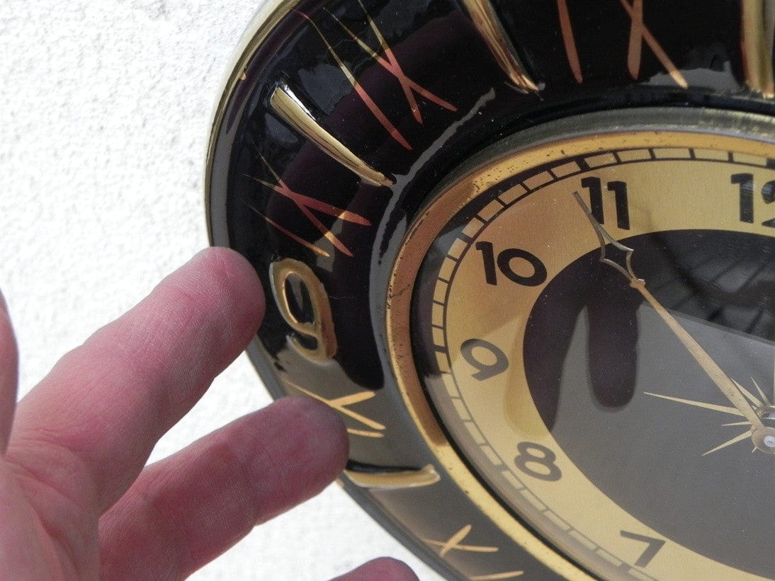 I Like Mike's Mid Century Modern Clock Round Ceramic Black Gold Rope Wall Clock