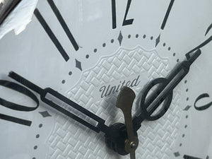 I Like Mike's Mid Century Modern Clock Round White Chrome Electric Wall Clock by United Clocks