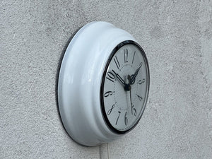 I Like Mike's Mid Century Modern Clock Round White Chrome Electric Wall Clock by United Clocks