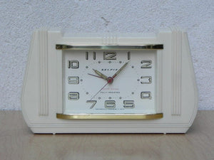 I Like Mike's Mid Century Modern Clock Selfix White Bakelite Wind-Up Mantel Alarm Clock