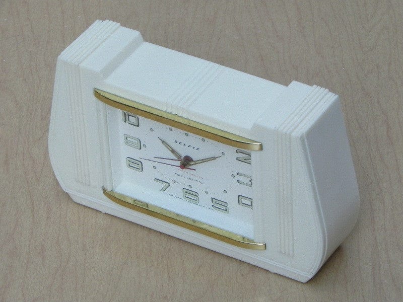I Like Mike's Mid Century Modern Clock Selfix White Bakelite Wind-Up Mantel Alarm Clock