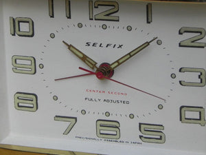 I Like Mike's Mid Century Modern Clock Selfix White Bakelite Wind-Up Mantel Alarm Clock