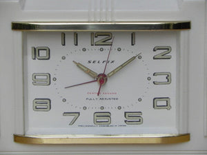 I Like Mike's Mid Century Modern Clock Selfix White Bakelite Wind-Up Mantel Alarm Clock