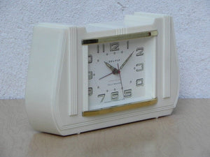 I Like Mike's Mid Century Modern Clock Selfix White Bakelite Wind-Up Mantel Alarm Clock
