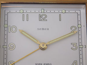 I Like Mike's Mid Century Modern Clock Semca Seven Jewels Travel Clock in Gold Metal Case