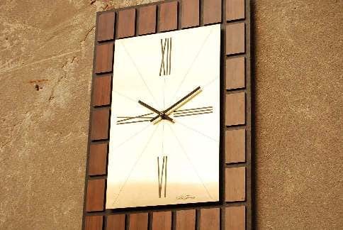 I Like Mike's Mid-Century Modern Clock Seth Thomas Faux Wood Block Pattern Wall Clock
