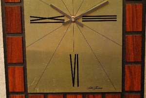 I Like Mike's Mid-Century Modern Clock Seth Thomas Faux Wood Block Pattern Wall Clock