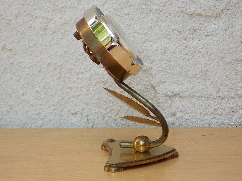 I Like Mike's Mid Century Modern Clock Sheffield Blue Enameled Flower Wind Up Alarm Clock