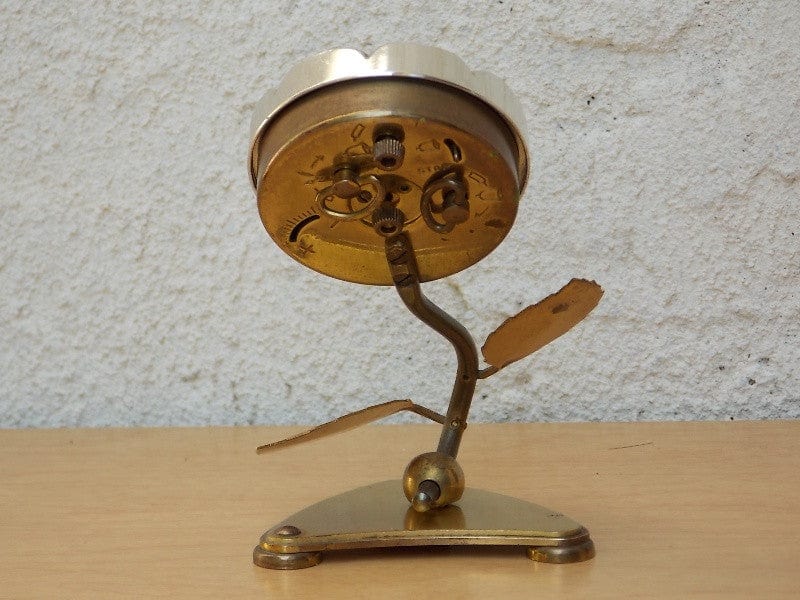 I Like Mike's Mid Century Modern Clock Sheffield Blue Enameled Flower Wind Up Alarm Clock