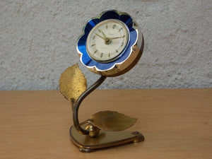 I Like Mike's Mid Century Modern Clock Sheffield Blue Enameled Flower Wind Up Alarm Clock