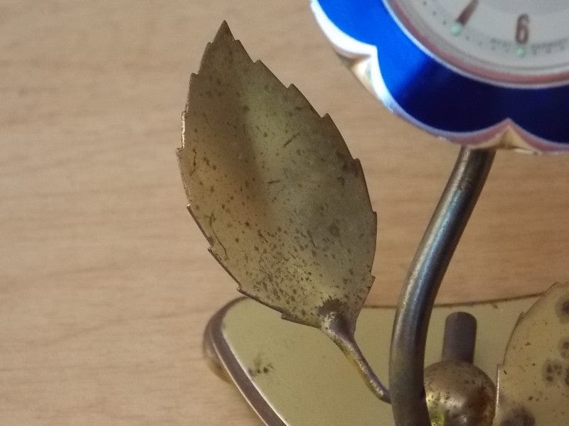 I Like Mike's Mid Century Modern Clock Sheffield Blue Enameled Flower Wind Up Alarm Clock