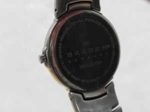 I Like Mike's Mid-Century Modern Clock Skagen Men's Round Dark Face Steel Link Bracelet Band Watch