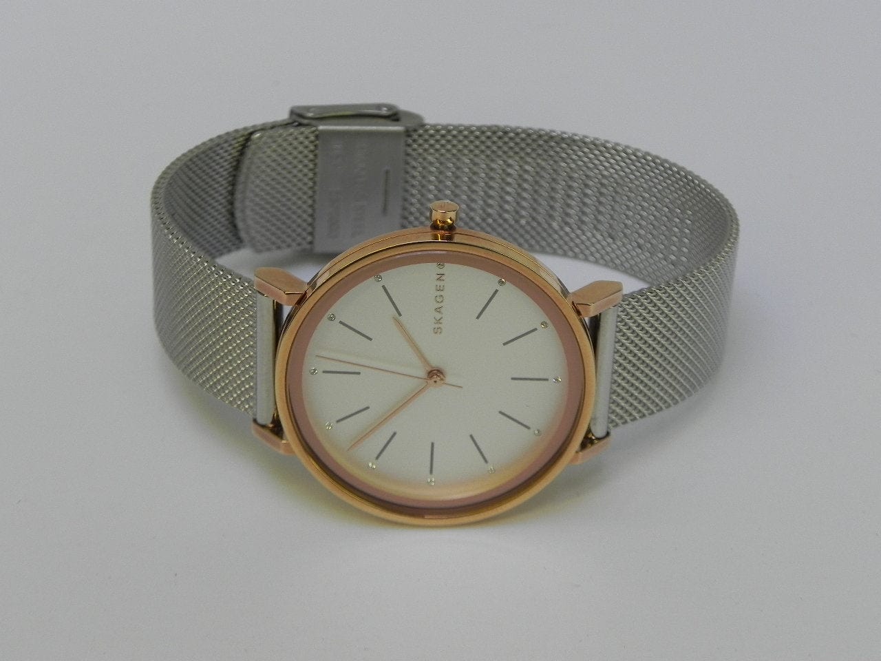 Skagen Round Mixed Metal Silver Copper Steel Mesh Watch - I Like Mikes ...