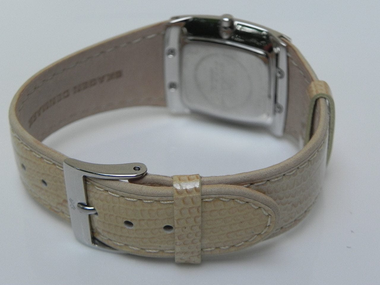 I Like Mike's Mid Century Modern Clock Skagen Women's Square Dress Watch, Mother of Pearl with Swarovsky Crystal Border