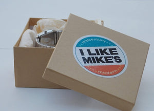 I Like Mike's Mid Century Modern Clock Skagen Women's Square Dress Watch, Mother of Pearl with Swarovsky Crystal Border