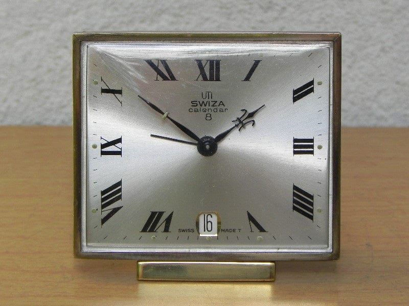 I Like Mike's Mid Century Modern Clock Small Square Swiza 8-day Calendar Alarm Clock with Date