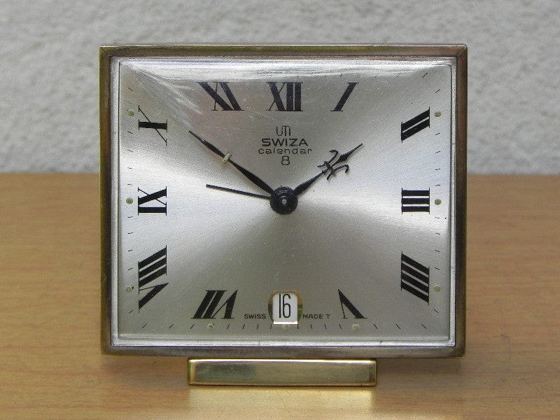 I Like Mike's Mid Century Modern Clock Small Square Swiza 8-day Calendar Alarm Clock with Date