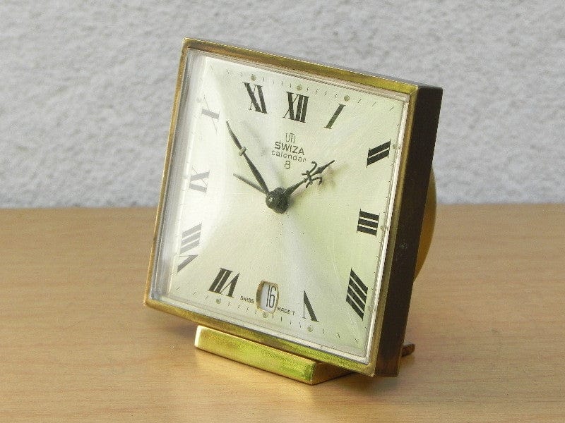 I Like Mike's Mid Century Modern Clock Small Square Swiza 8-day Calendar Alarm Clock with Date