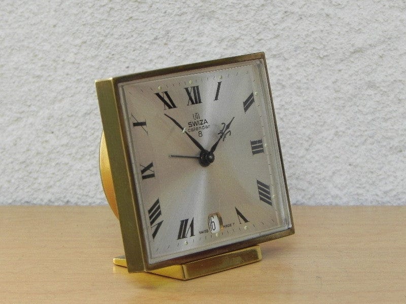 I Like Mike's Mid Century Modern Clock Small Square Swiza 8-day Calendar Alarm Clock with Date