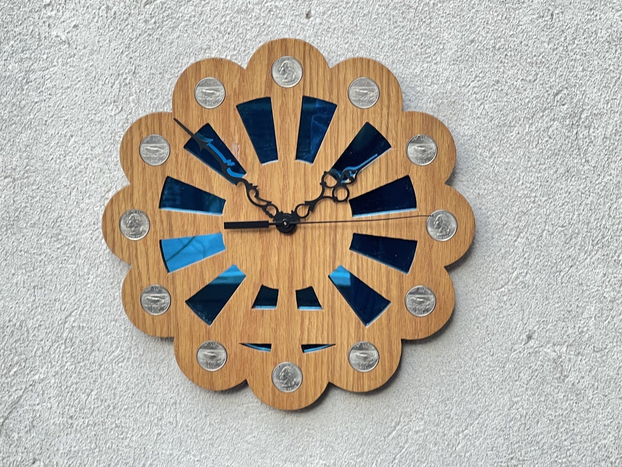 I Like Mike's Mid Century Modern clock Starburst Wood Quartz Wall Clock Featuring West Virginia Quarters