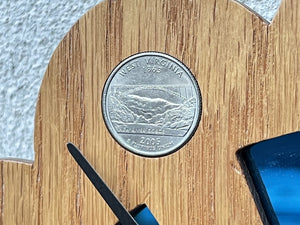 I Like Mike's Mid Century Modern clock Starburst Wood Quartz Wall Clock Featuring West Virginia Quarters