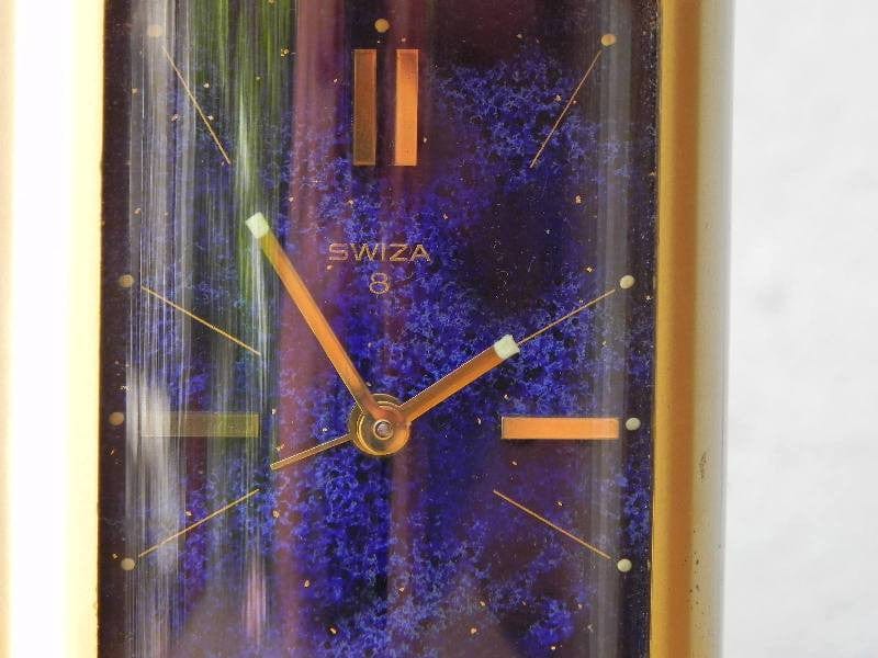 I Like Mike's Mid Century Modern Clock Swiza Brass Cylinder 8-Day Alarm Clock Blue Face