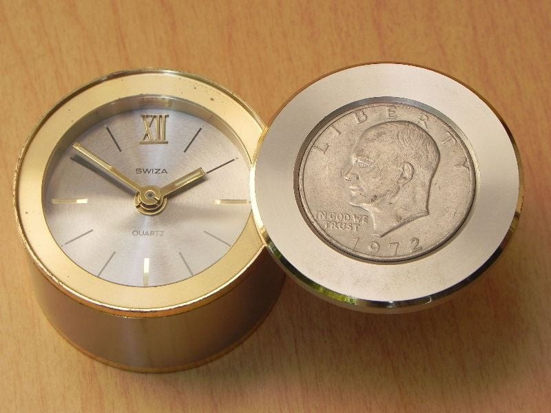 I Like Mike's Mid-Century Modern Clock Swiza Ike Silver Dollar Coin Desk Alarm Clock