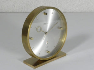 I Like Mike's Mid Century Modern Clock Swiza Modern Round Brass Desk Clock with Calendar, 8-Day Wind Up, Alarm