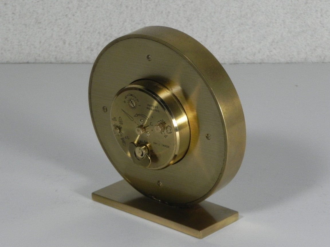 I Like Mike's Mid Century Modern Clock Swiza Modern Round Brass Desk Clock with Calendar, 8-Day Wind Up, Alarm