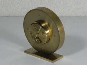 I Like Mike's Mid Century Modern Clock Swiza Modern Round Brass Desk Clock with Calendar, 8-Day Wind Up, Alarm