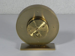 I Like Mike's Mid Century Modern Clock Swiza Modern Round Brass Desk Clock with Calendar, 8-Day Wind Up, Alarm