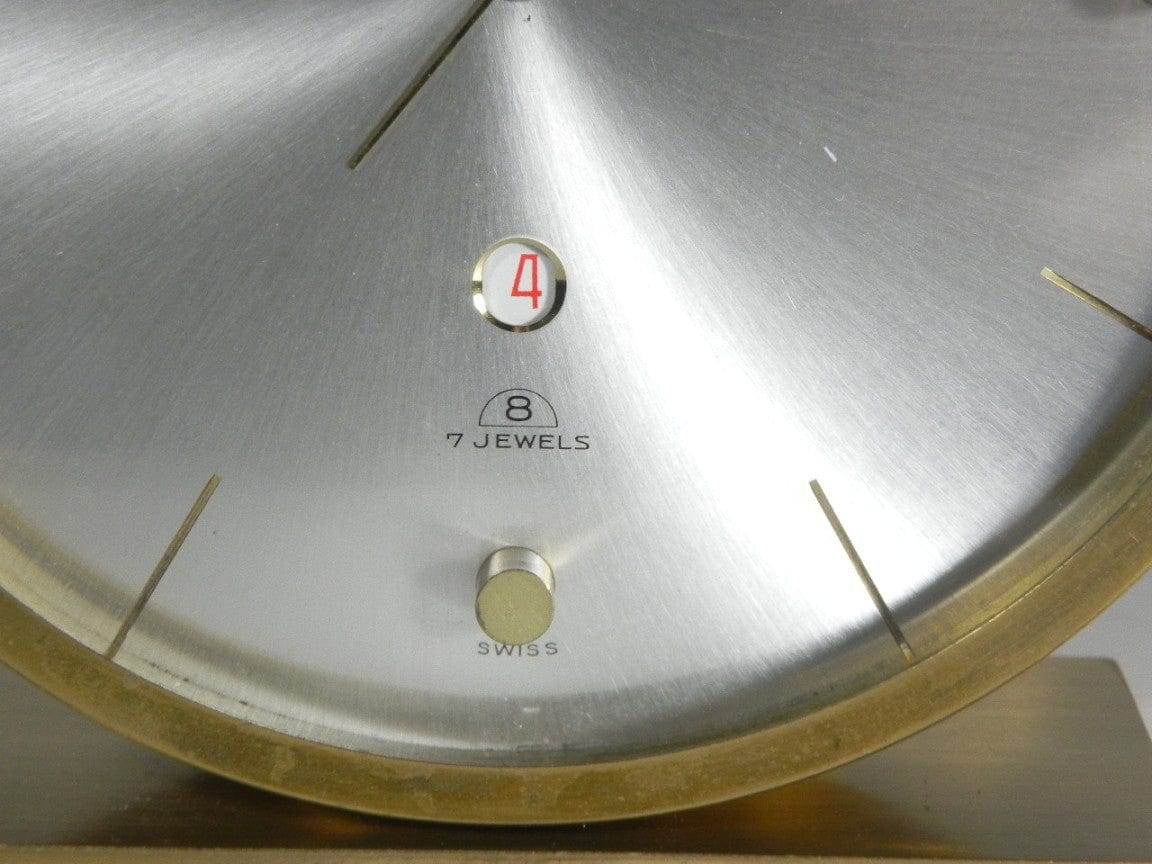 I Like Mike's Mid Century Modern Clock Swiza Modern Round Brass Desk Clock with Calendar, 8-Day Wind Up, Alarm