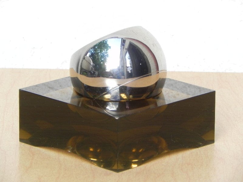 I Like Mike's Mid-Century Modern Clock Swiza Rare Chrome Ball Clock in Smoked Lucite Base