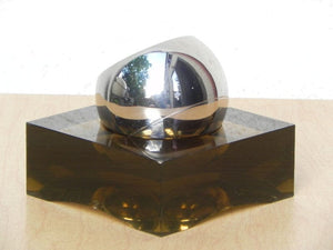 I Like Mike's Mid-Century Modern Clock Swiza Rare Chrome Ball Clock in Smoked Lucite Base