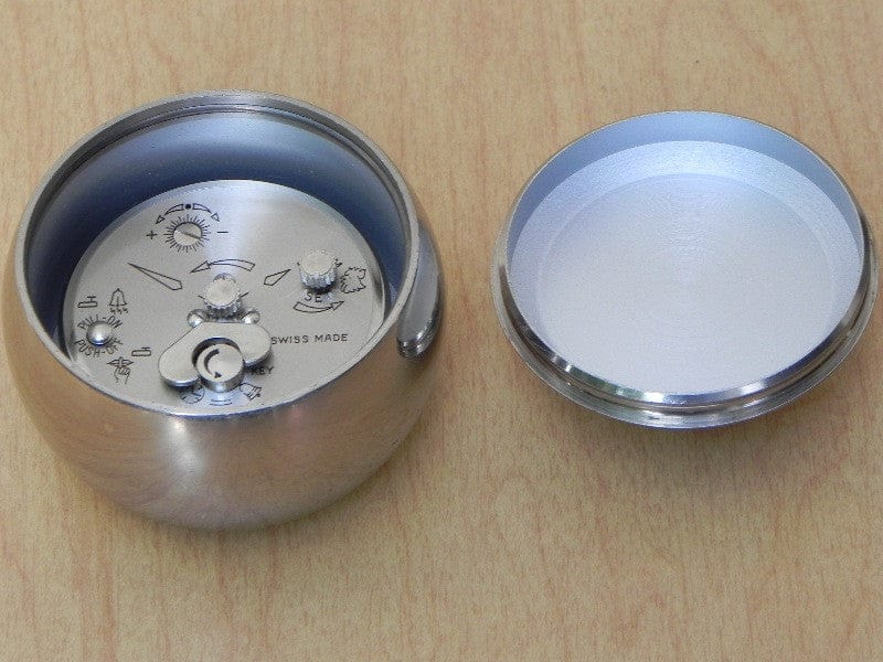 I Like Mike's Mid-Century Modern Clock Swiza Rare Chrome Ball Clock in Smoked Lucite Base