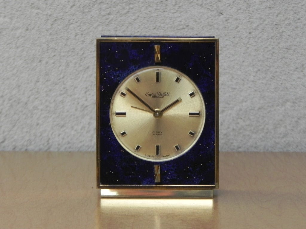 I Like Mike's Mid Century Modern Clock Swiza Sheffield Purple Brass 8-Day Alarm Clock