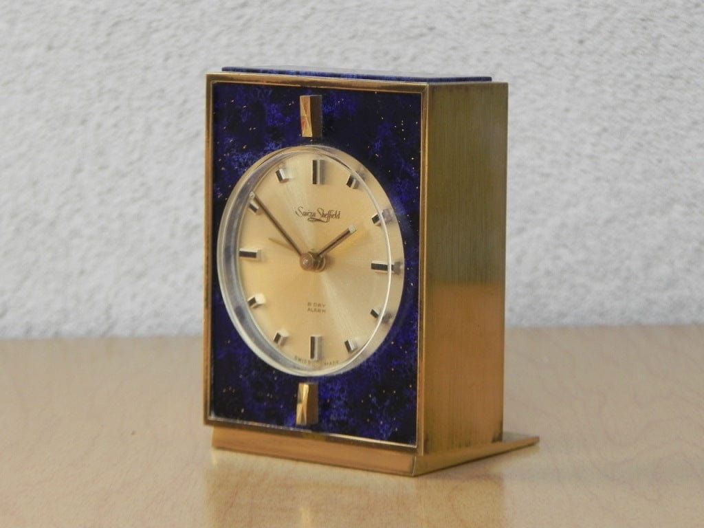 I Like Mike's Mid Century Modern Clock Swiza Sheffield Purple Brass 8-Day Alarm Clock
