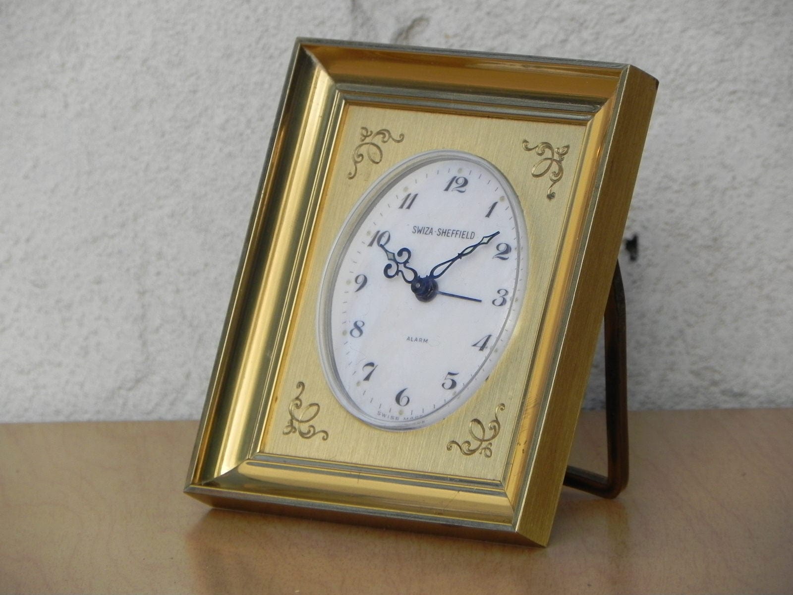 I Like Mike's Mid Century Modern Clock Swiza Sheffield Square Brass Framed Wind Up Clock