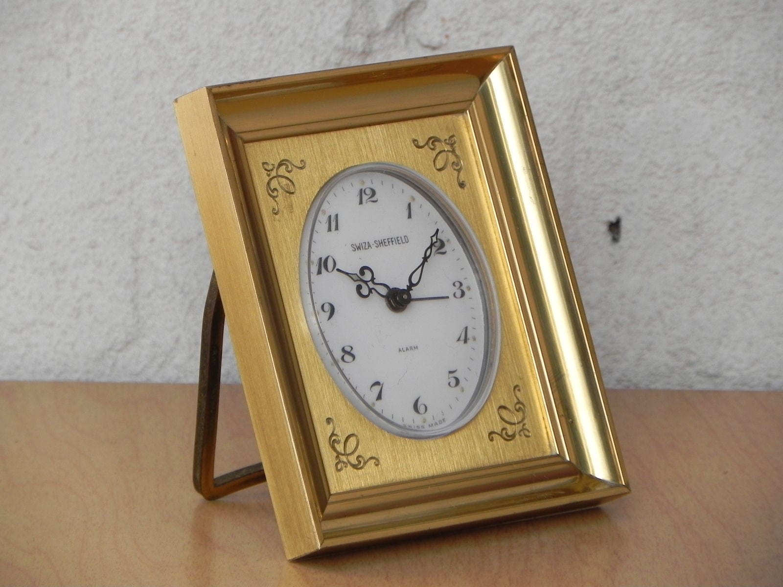 I Like Mike's Mid Century Modern Clock Swiza Sheffield Square Brass Framed Wind Up Clock
