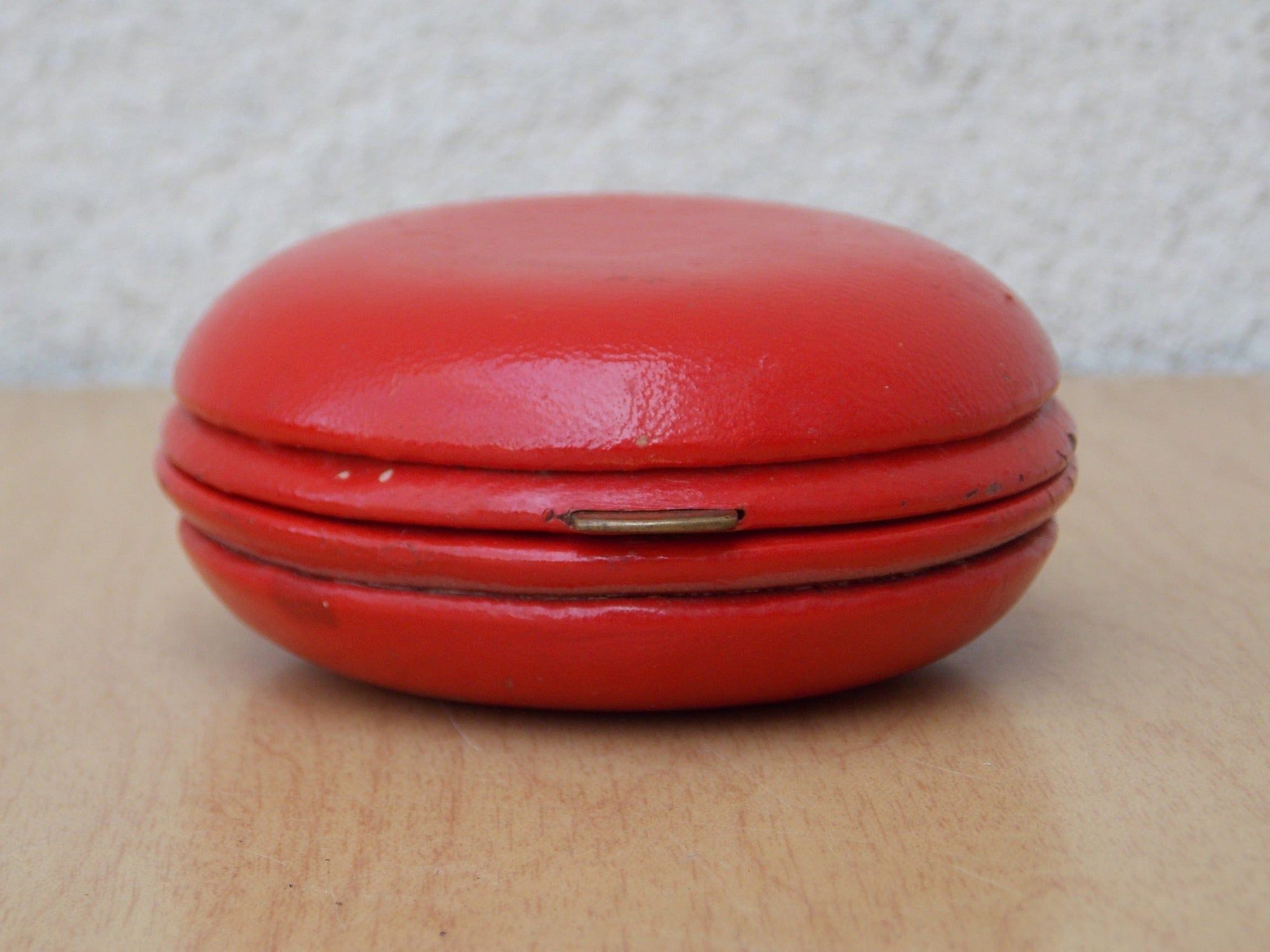 I Like Mike's Mid Century Modern Clock Swiza Sheifield Brass Red Leather Round Travel Clock, Wind Up