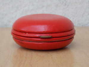I Like Mike's Mid Century Modern Clock Swiza Sheifield Brass Red Leather Round Travel Clock, Wind Up