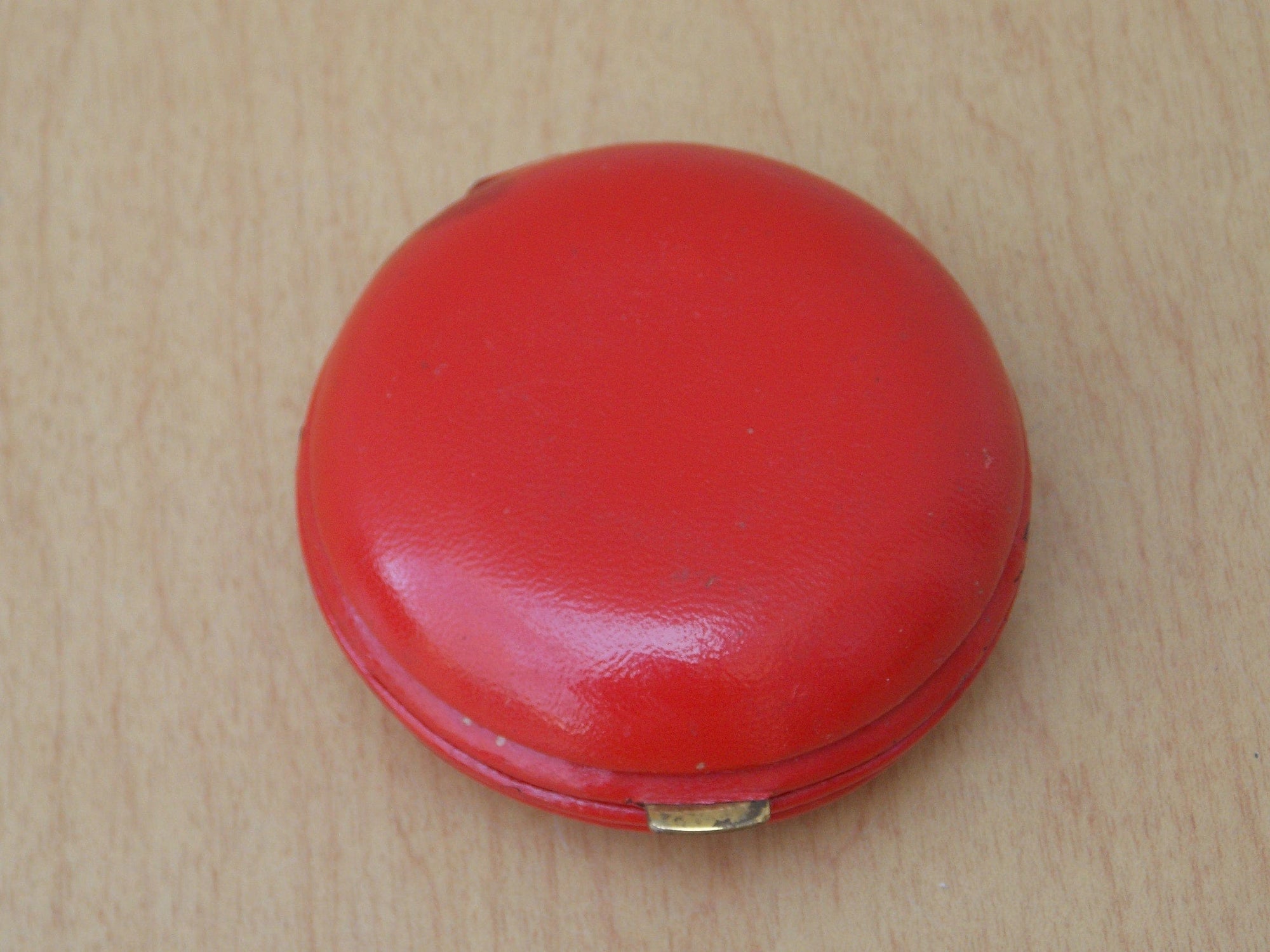 I Like Mike's Mid Century Modern Clock Swiza Sheifield Brass Red Leather Round Travel Clock, Wind Up