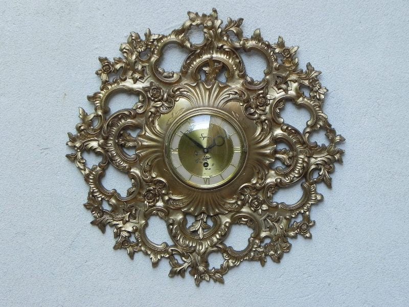 I Like Mike's Mid Century Modern Clock Syroco Gold Resin Rococo Wall Clock