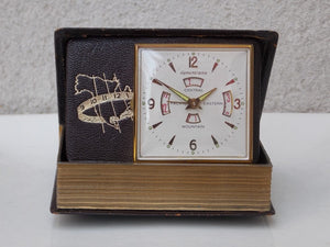 I Like Mike's Mid Century Modern Clock "The Four Zone" Book Style Travel Clock by Remembrance, Swiss Made