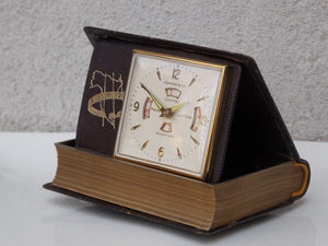 I Like Mike's Mid Century Modern Clock "The Four Zone" Book Style Travel Clock by Remembrance, Swiss Made
