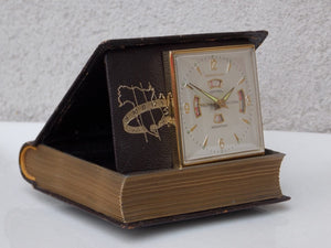 I Like Mike's Mid Century Modern Clock "The Four Zone" Book Style Travel Clock by Remembrance, Swiss Made