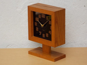 I Like Mike's Mid-Century Modern Clock Ti-Chron Square Oak Black Mantel Clock on Pedestal